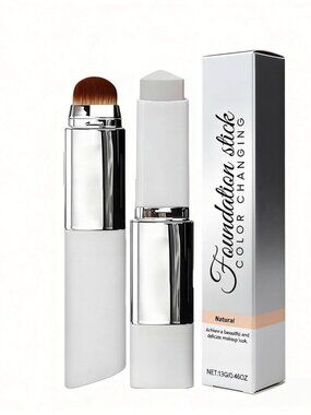 Color-Changing Foundation Stick with Brush, 2-in-1 Makeup & Concealer Natural